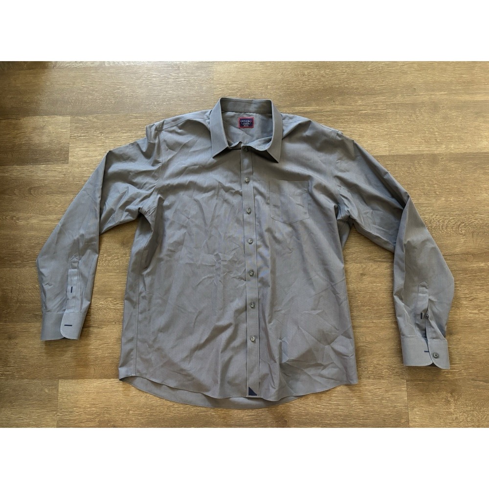 UNTUCKit Men's Shirt Gray Long Sleeve Button Up Dress 2XLT XXL Tall Wrinkle Free